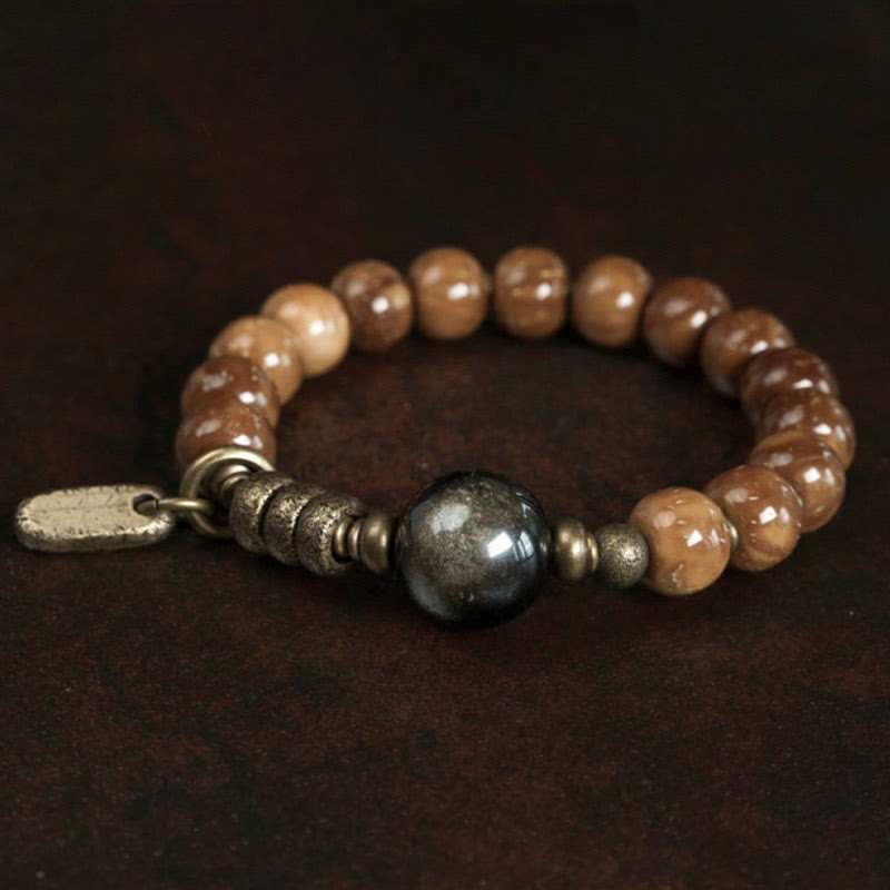 Kuka Seed Tiger Eye Gold Sheen Obsidian Copper Wealth Luck Bracelet - Image 9