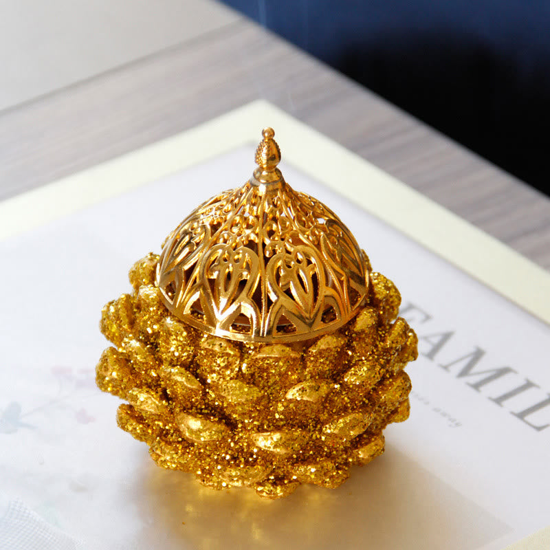 Gold Pine Cone Pattern Spiritual Rituals Mini Incense Burner Home Tabletop Decor - Image 11