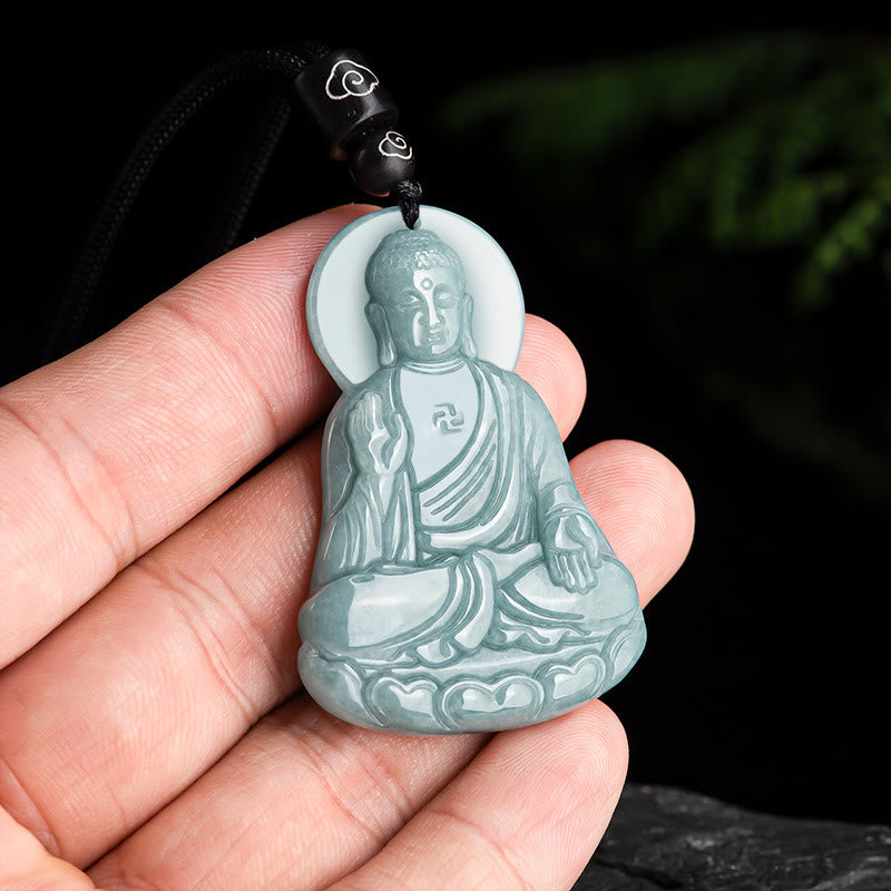 Amitabha Buddha Natural Jade Lotus Amulet Compassion String Necklace Pendant - Image 3