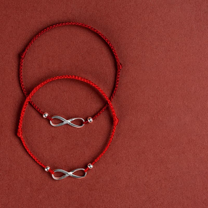 925 Sterling Silver Endless Knot Protection Luck Red String Bracelet Anklet - Image 21
