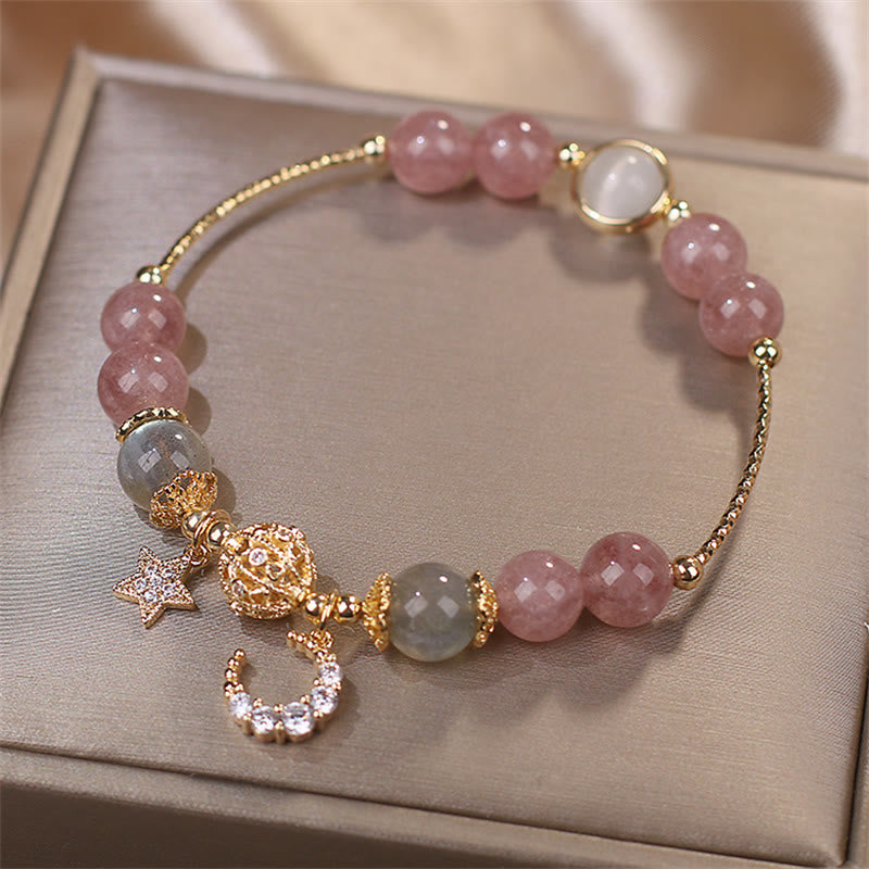 Strawberry Quartz Moonstone Moon Star Love Bracelet - Image 5