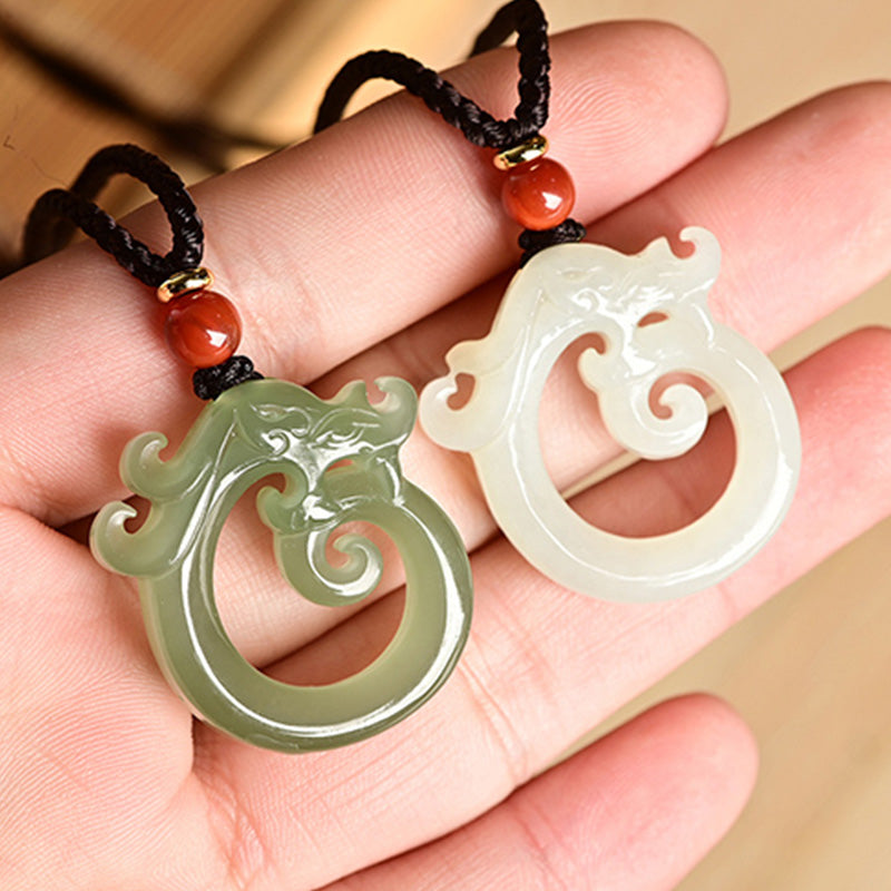 White Jade Cyan Jade Dragon Protection Necklace String Pendant - Image 9