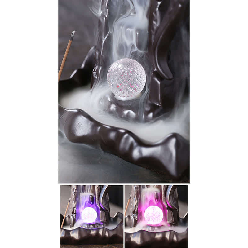 Nordic Dragon Ceramic Backflow Smoke Fountain Meditation Healing Incense Burner Led Ball Decoration - Image 10