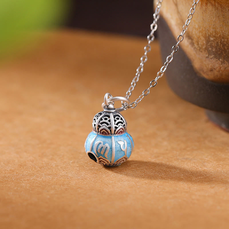 999 Sterling Silver Om Mani Padme Hum Engraved Gourd Design Wisdom Necklace Pendant