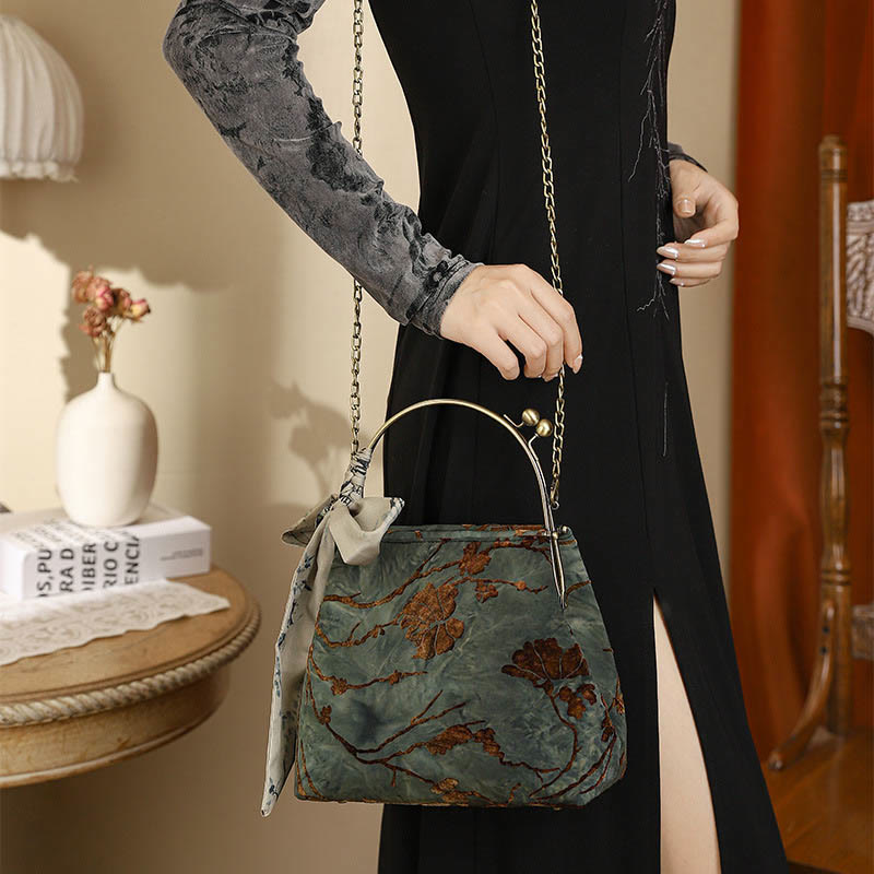 Velvet Jacquard Metal Chain Crossbody Bag Handbags - Image 4