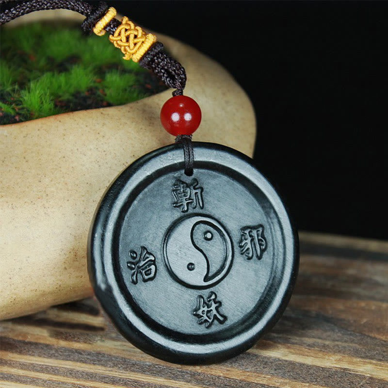 Natural Hetian Cyan Jade Yin Yang Luck Harmony Necklace Pendant