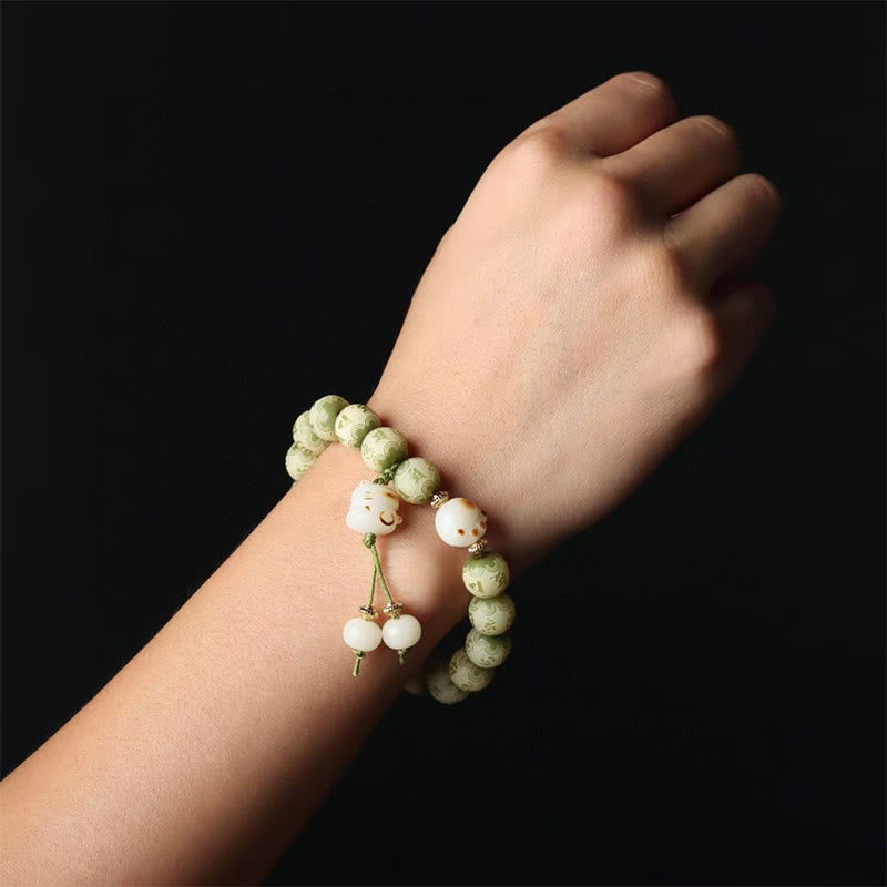 Green Bodhi Seed Cat Paw Om Mani Padme Hum Engraved Wisdom Bracelet - Image 6