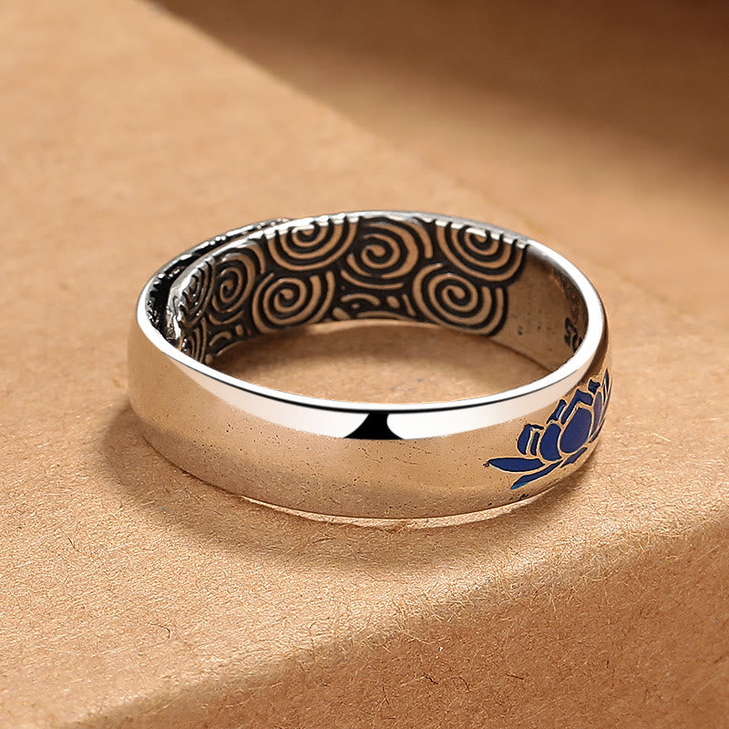 Tibetan Blue Lotus Auspicious Clouds Copper Enlightenment Ring - Image 3