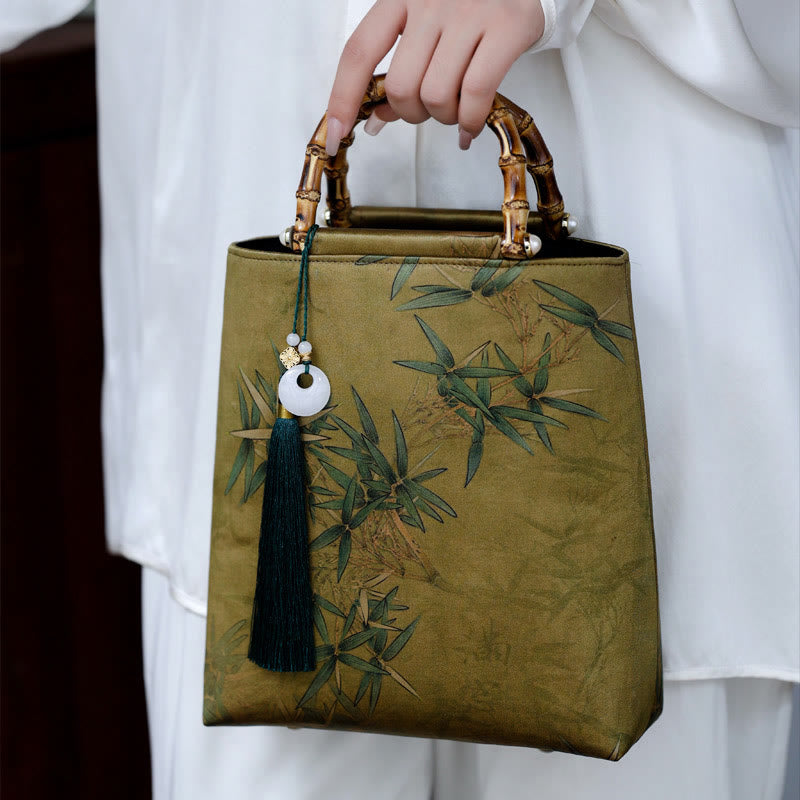 Bamboo Leaves Butterfly Koi Fish Bamboo Handles Handbag - Image 29