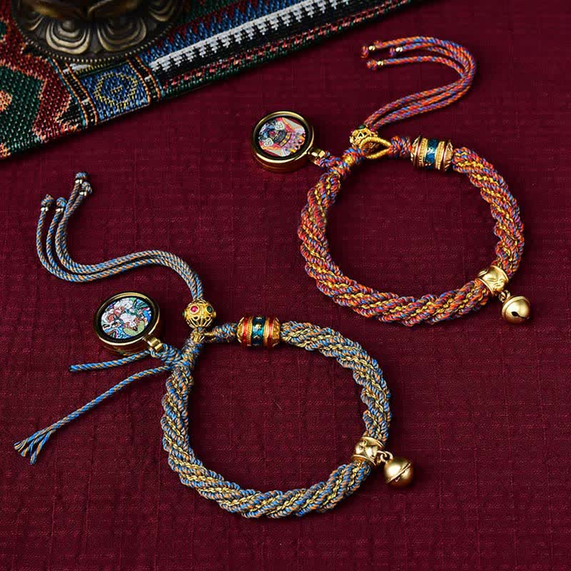 Tibetan Handmade Luck Protection Thangka Prayer Wheel Bell Charm Braid String Bracelet - Image 22