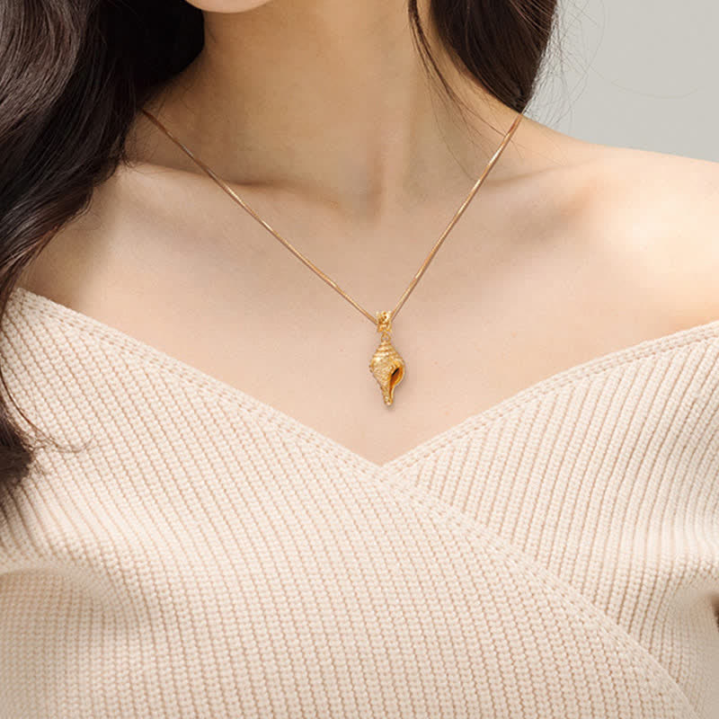 999 Sterling Silver Shankha Conch Shell Seashell Lucky Necklace Pendant - Image 9