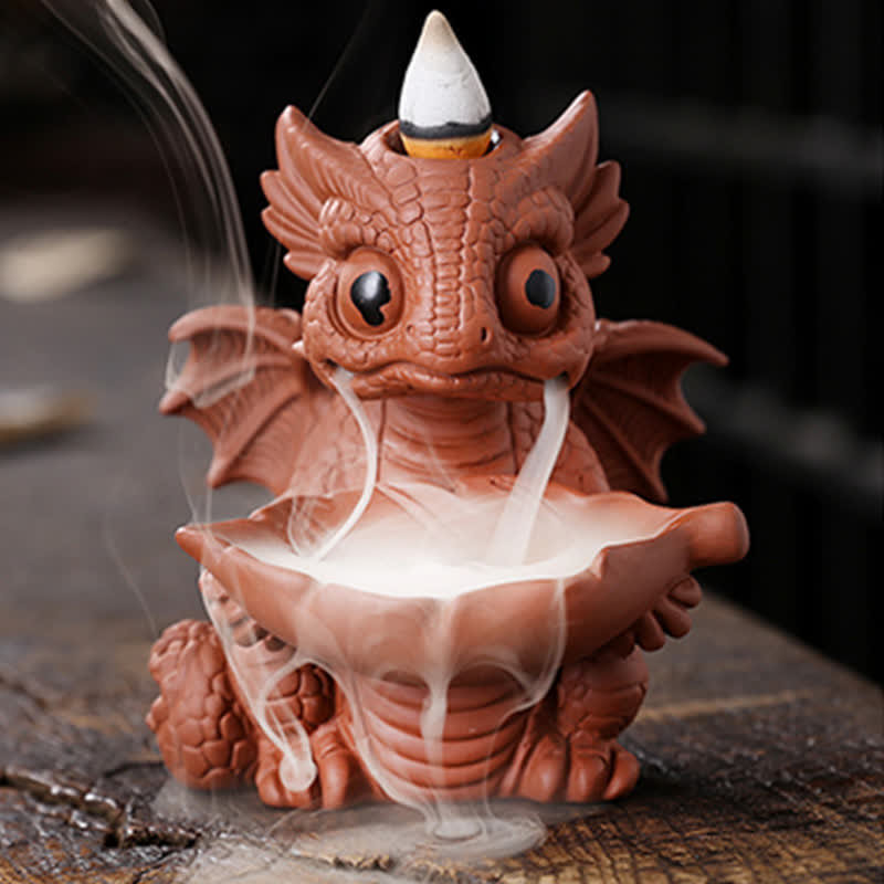 Lovely Dinosaur Purple Clay Backflow Smoke Fountain Healing Incense Burner Decoration - Image 13