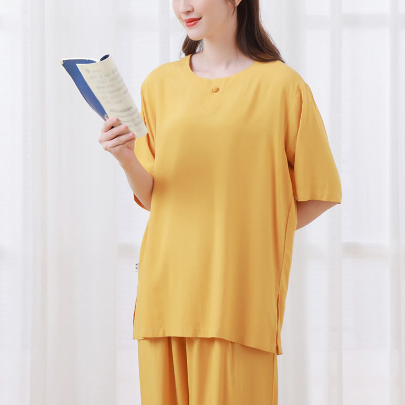 2Pcs Half Sleeve T-Shirt Pants Meditation Zen Tai Chi Cotton Linen Clothing Unisex Set - Image 5