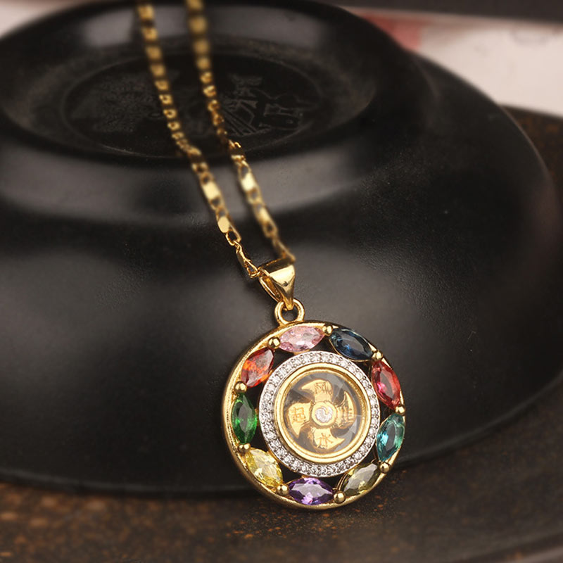 Colorful Zircon Copper Wealth Luck Rotation Bracelet Necklace Pendant