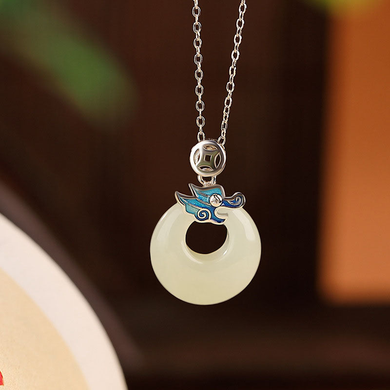 925 Sterling Silver Plated Gold Year of the Dragon Hetian Jade Peace Buckle Copper Coin Abundance Necklace Pendant - Image 8