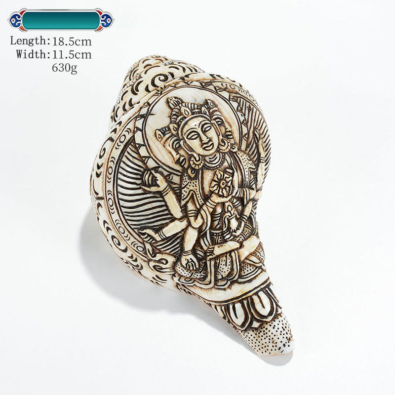 Tibetan Handmade Engraved Shankha Buddha Avalokitesvara Conch Shell Wealth Decoration - Image 20