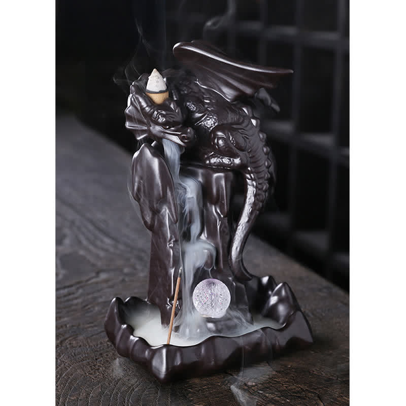 Nordic Dragon Ceramic Backflow Smoke Fountain Meditation Healing Incense Burner Led Ball Decoration - Image 7