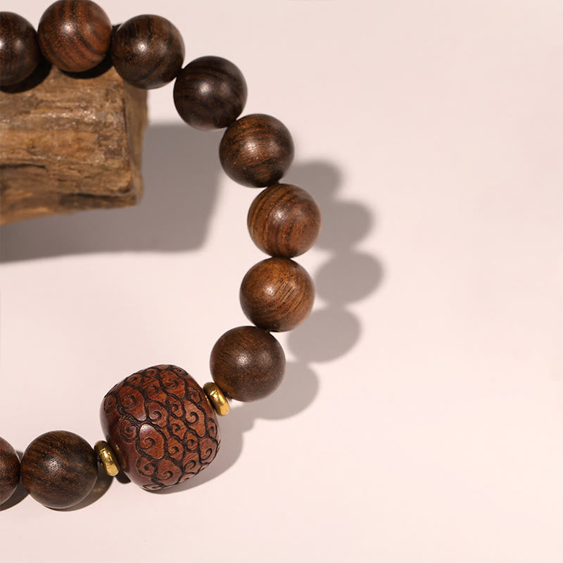 Rosewood Auspicious Clouds Totem Fu Character Bamboo Pattern Warmth Bracelet - Image 4