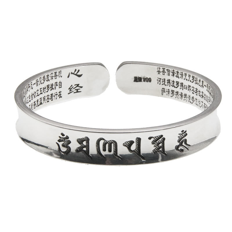 999 Sterling Silver Om Mani Padme Hum Heart Sutra Love Peace Bracelet Bangle - Image 4