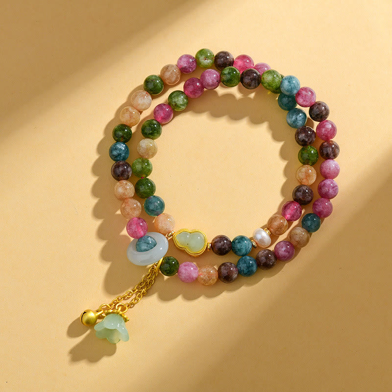 Multicolored Tourmaline Gourd Wisdom Double Wrap Lily Of The Valley Charm Bracelet - Image 5