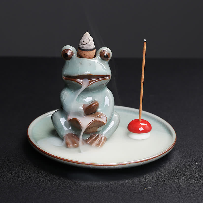 Meditation Frog Ceramic Lotus Healing Incense Burner - Image 3