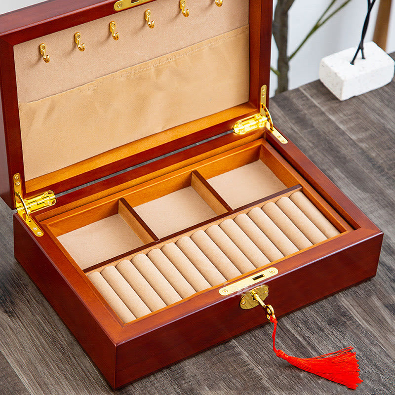 Vintage Wooden Jewelry Box Two-Layer Solid Wood Jewelry Storage Box - Image 22