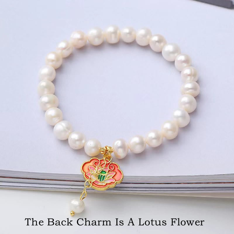 Natural Pearl Lotus Koi Fish Goldfish Optimism Charm Bracelet - Image 3