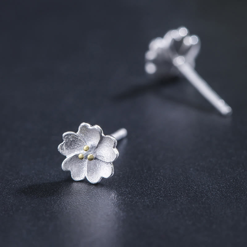 925 Sterling Silver Cherry Blossoms Floral Calm Stud Earrings - Image 3
