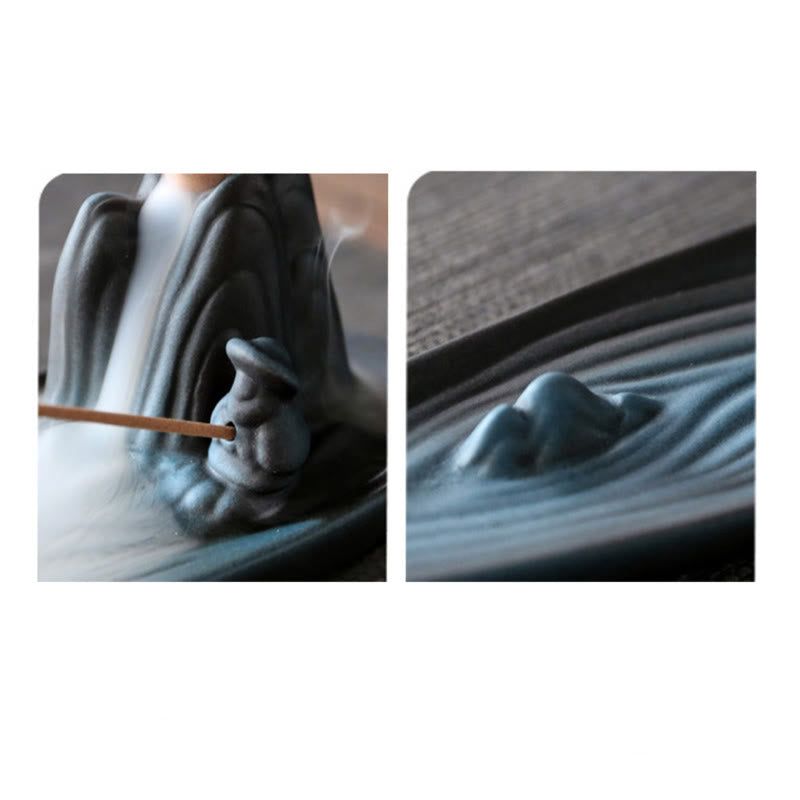 Double Koi Fish Mountain Healing Ceramic Stick Incense Burner Decoration - Image 9