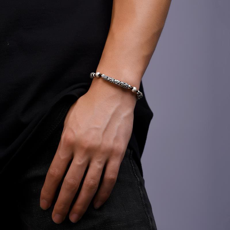 Tibet Handmade Copper 999 Sterling Silver Auspicious Cloud Wealth String Bracelet - Image 4