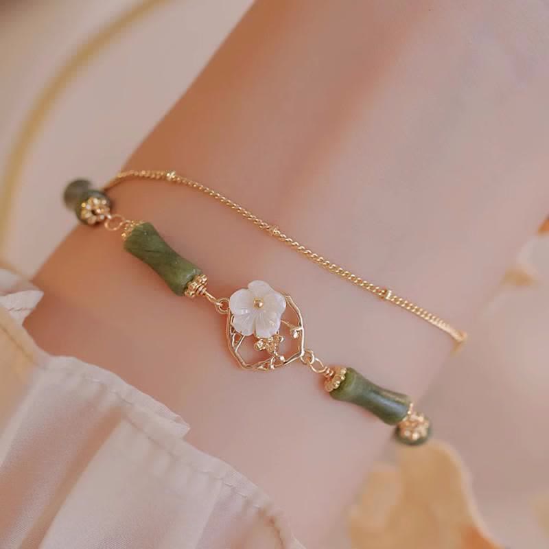14k Gold Plated Copper Peridot Bamboo Flower Wealth Double Layer Bracelet
