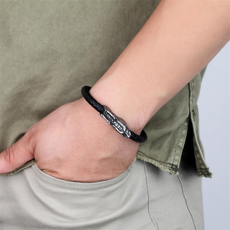 Dragon Leather Titanium Steel Luck Braided Bracelet Bangle (Extra 30% Off | USE CODE: FS30) - Image 3