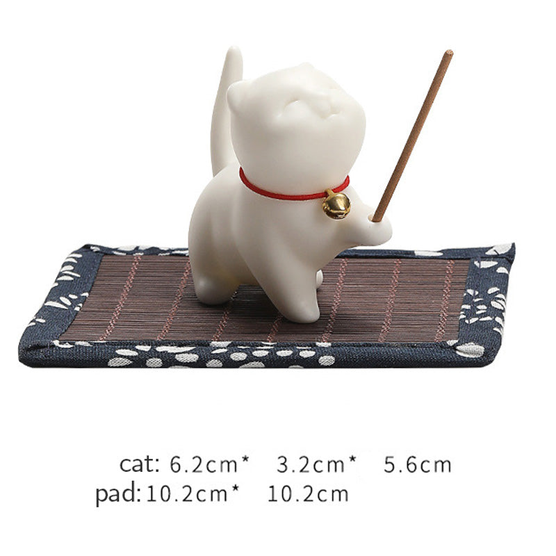 Mini Lucky Cat Kitten Tea Pet Ceramic Home Desk Figurine Decoration With Bamboo Mat - Image 10