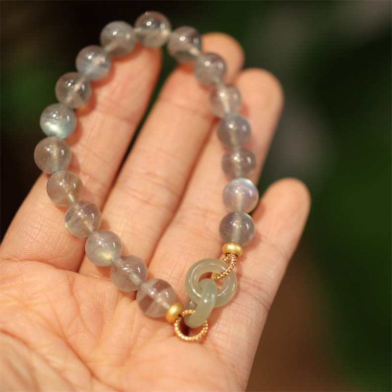 Natural Moonstone Heitan Jade Peace Buckle Healing Bracelet - Image 3