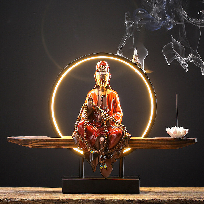 Buddha Avalokitesvara Ceramic Lotus Relaxation Incense Burner Decoration - Image 19