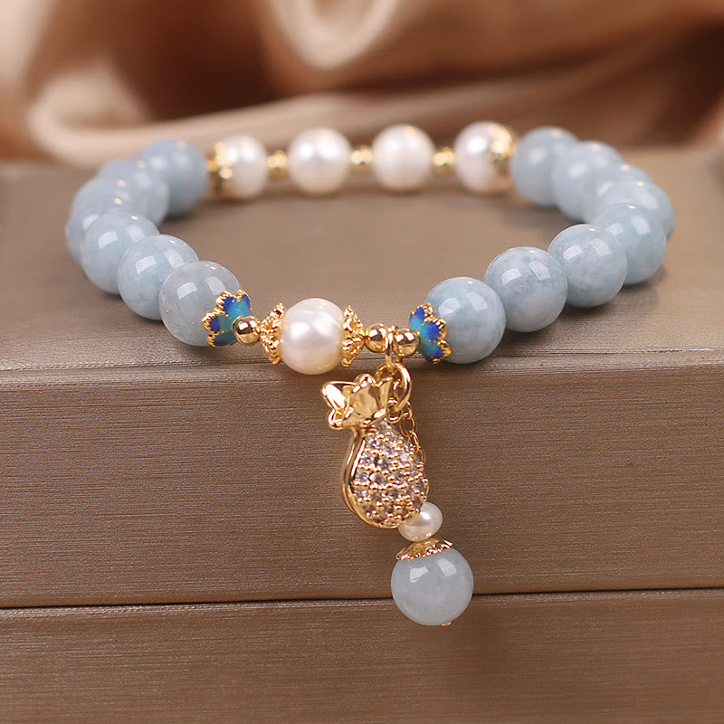 Aquamarine Pearl Fortune Money Bag Charm Bracelet - Image 5