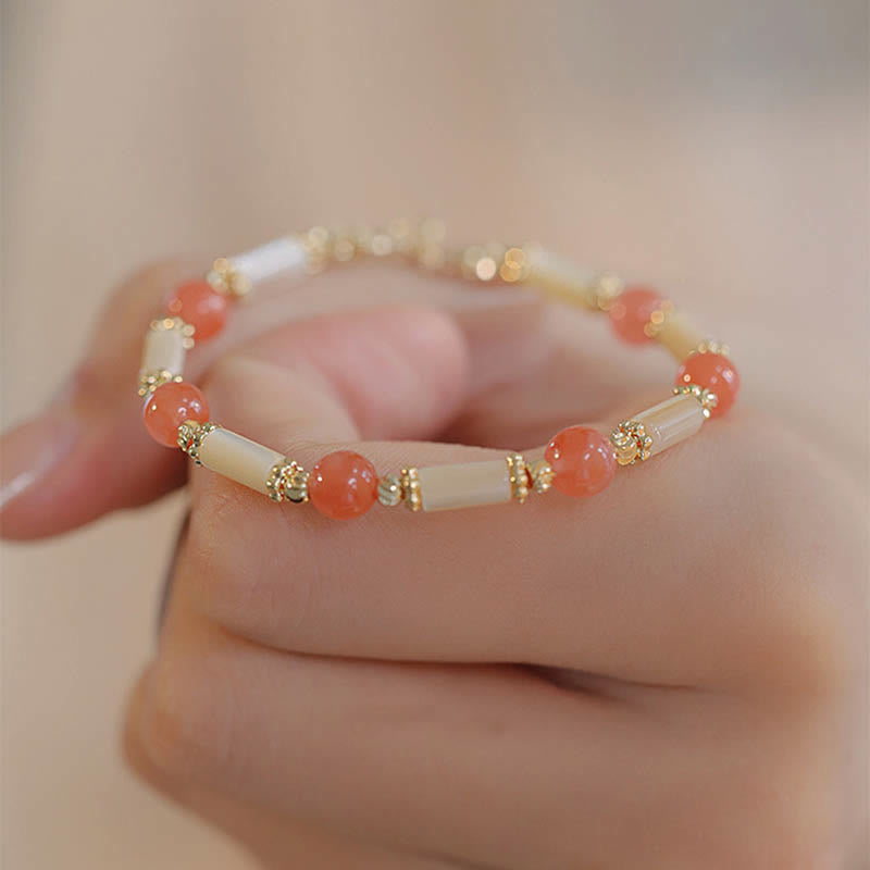 Tridacna Stone Red Agate Hetian Jade Blessing Bracelet - Image 7