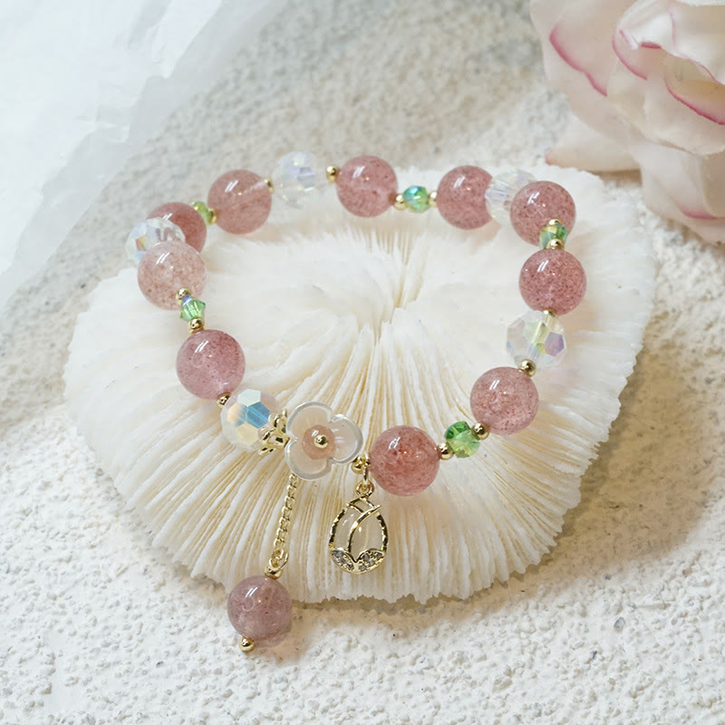 Strawberry Quartz Rutilated Quartz Fluorite Flower Healing Bracelet - Image 7