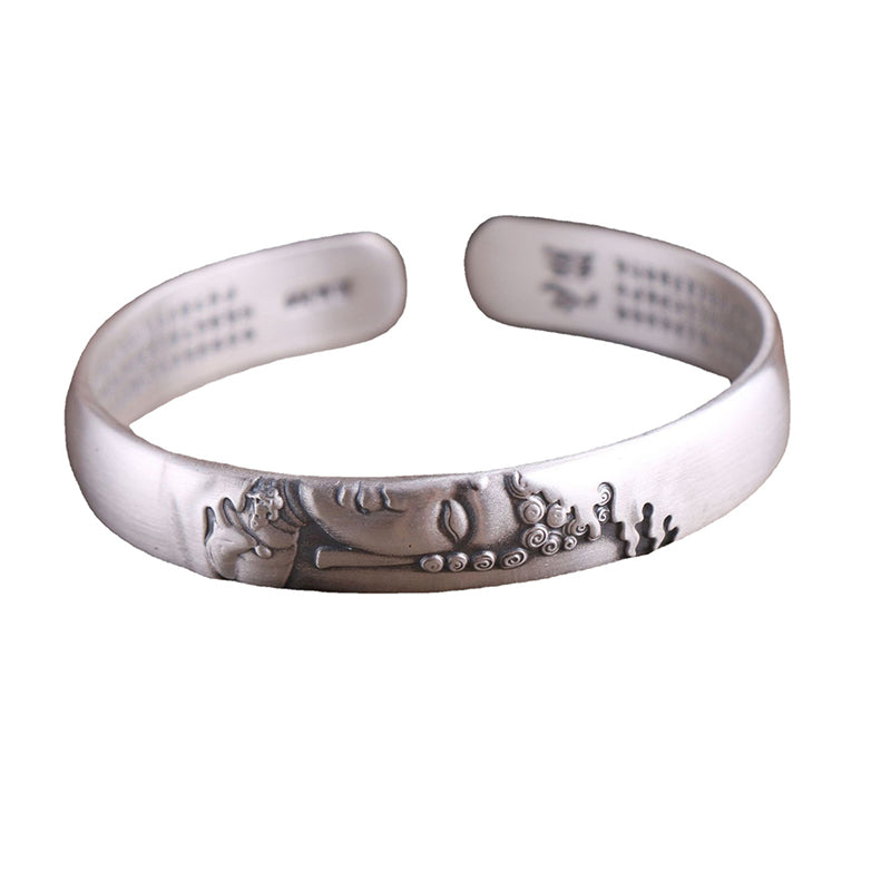 999 Sterling Silver Buddha Head Heart Sutra Serenity Bracelet Bangle - Image 15