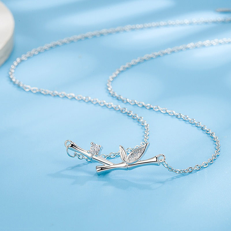 Bamboo Leaf Design Copper Zircon Wealth Necklace Pendant - Image 5