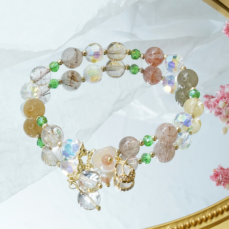 Strawberry Quartz Rutilated Quartz Fluorite Flower Healing Bracelet - Image 22