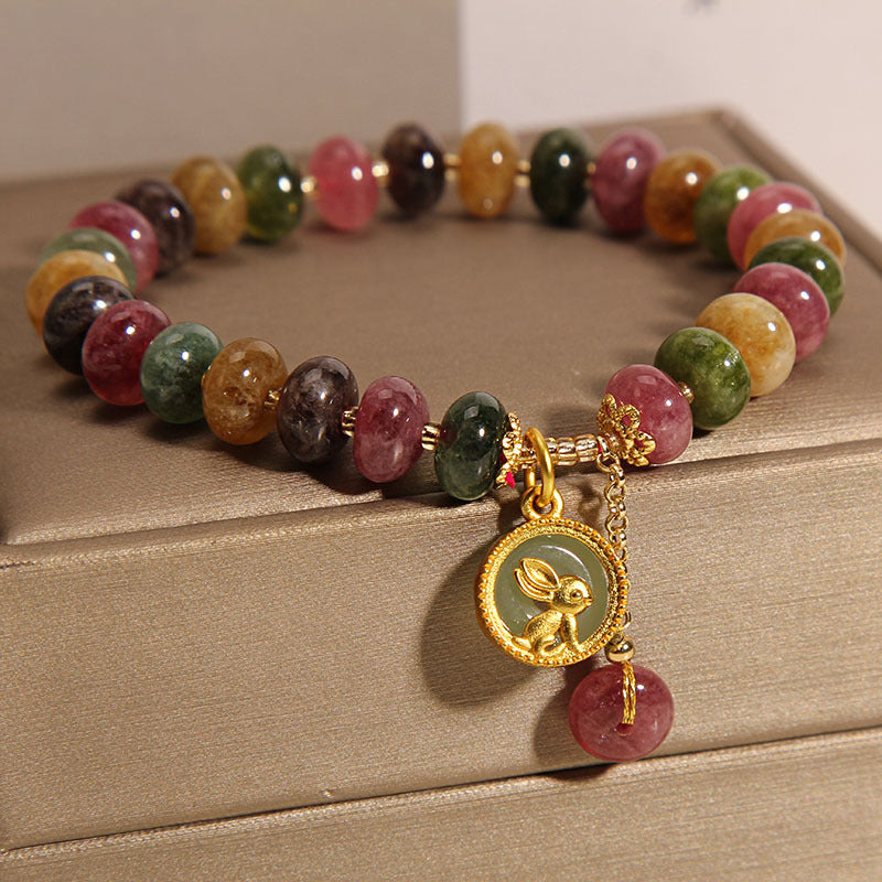 Natural Colorful Tourmaline Cute Rabbit Charm Positive Bracelet - Image 6