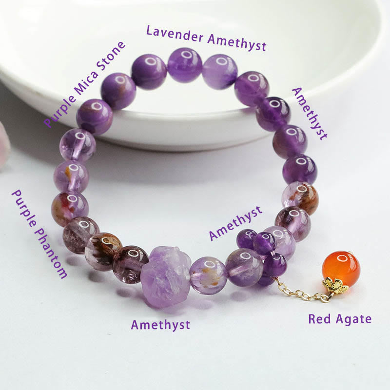 Natural Amethyst Purple Phantom Gemstone Spiritual Awareness Bracelet - Image 7