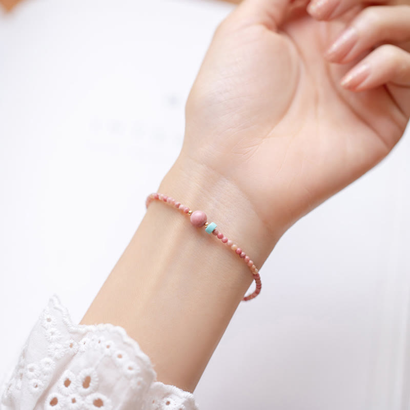 14K Gold Plated Natural Rhodonite Loving Energy Chain Bracelet - Image 5