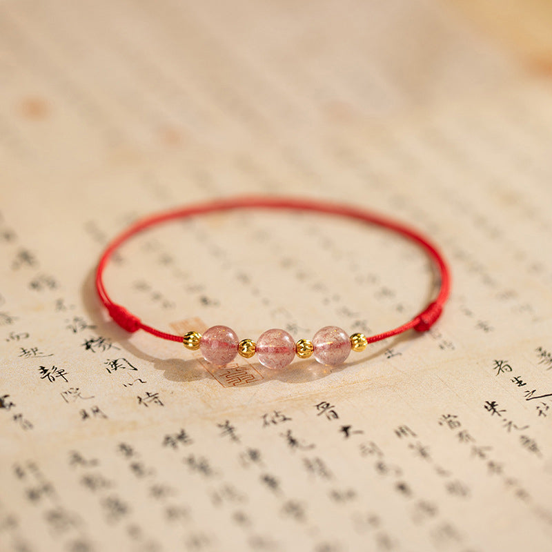 Strawberry Crystal Beads Luck Red String Anklet