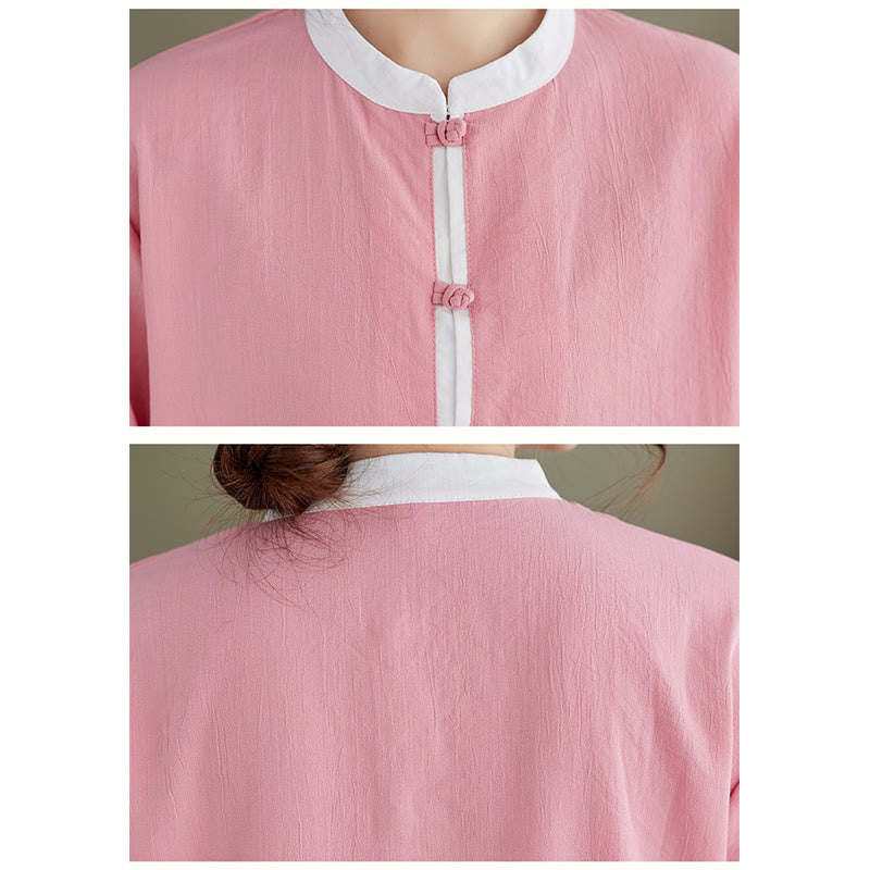 2Pcs Vintage Long Sleeve Shirt Top Pants Meditation Zen Tai Chi Cotton Linen Clothing Women's Set - Image 6