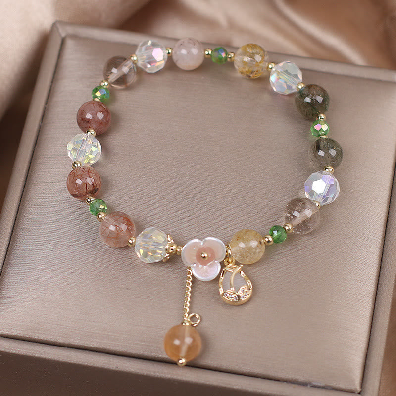 Strawberry Quartz Rutilated Quartz Fluorite Flower Healing Bracelet - Image 18