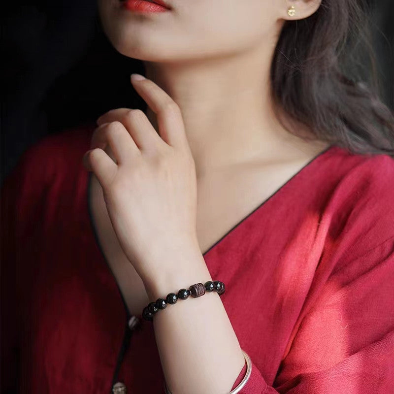 Natural Gold Sheen Obsidian Rainbow Obsidian Om Mani Padme Hum Fu Character Healing Bracelet - Image 42