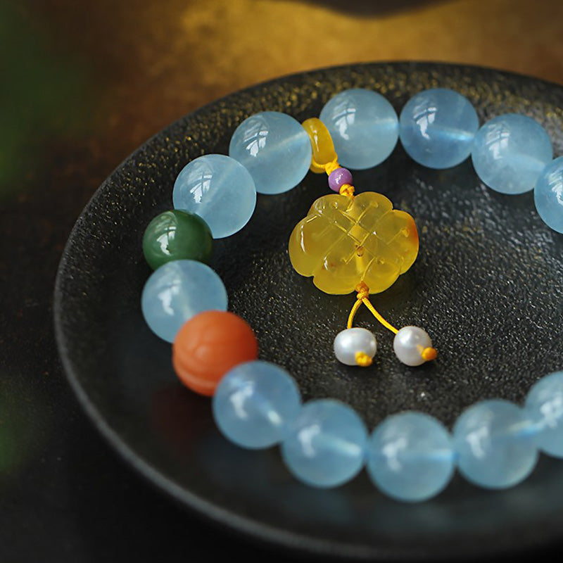 Natural Aquamarine Amber Chinese Knotting Charm Peace Bracelet - Image 10