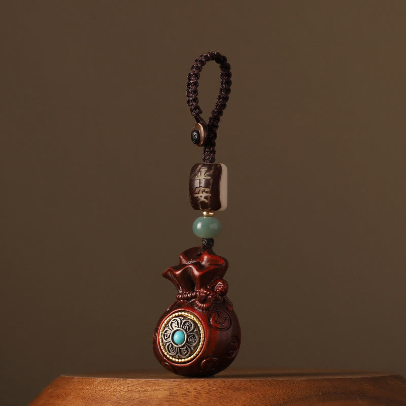 Small Leaf Red Sandalwood Green Sandalwood Money Bag Om Mani Padme Hum Rotatable Protection Hanging Decoration